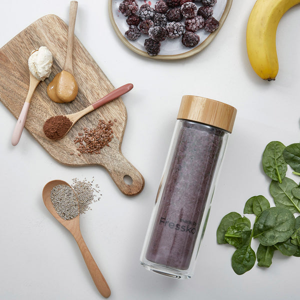 Poosh Protein-Packed Smoothie in glass Fressko TOUR flask