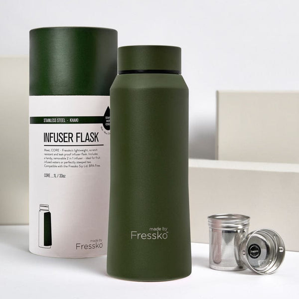 Insulated Stainless Steel Drink Bottle - CORE 34oz - Khaki Made By Fressko Insulated Stainless Steel